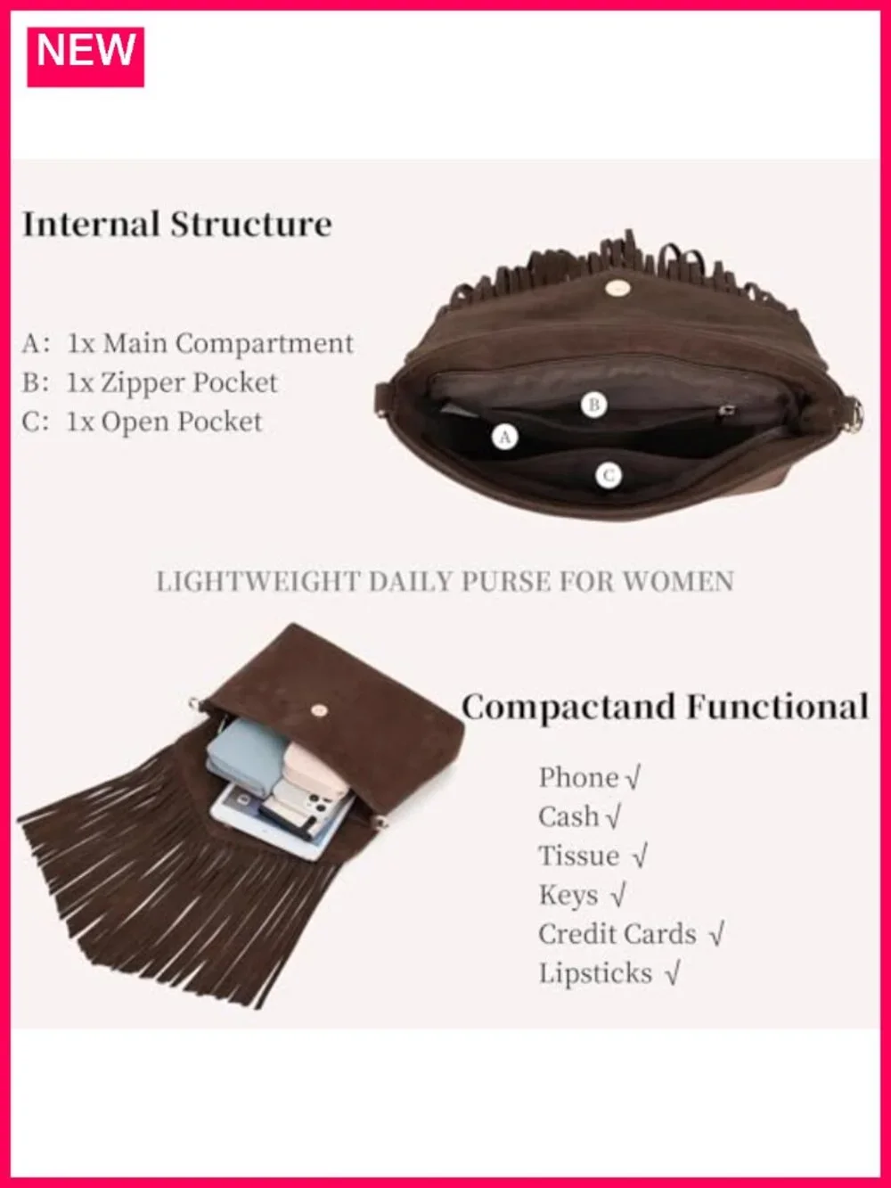 Small Fringe Western Crossbody Shoulder Suede Handbag